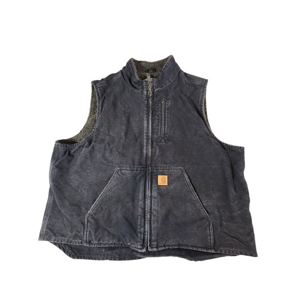 Carhartt Other - Carhartt V33-001 Sandstone Mock Neck Vest Mens 2XL Black Sherpa Lined Canvas